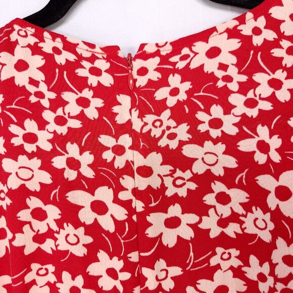 Madewell Romper Womens 4 Red Floral Shorts Wrap Front Top Zip Back Pockets - Picture 14 of 15